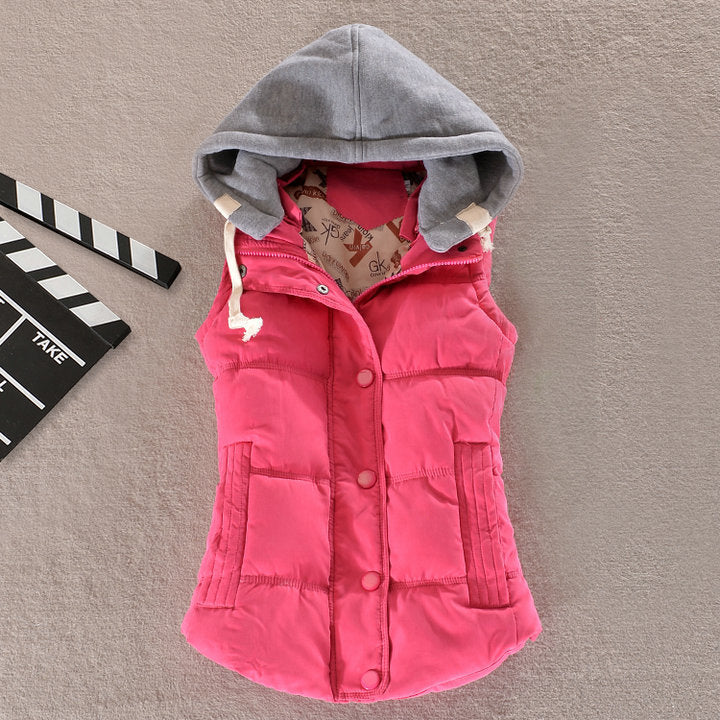 Women's Insulated Hooded Vest with Snap Button Closure