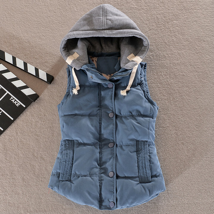 Women's Insulated Hooded Vest with Snap Button Closure