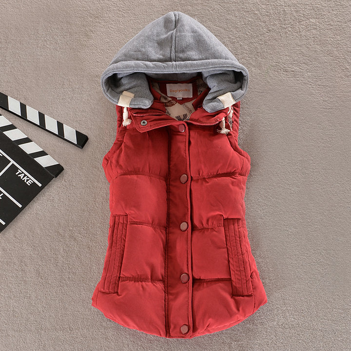 Women's Insulated Hooded Vest with Snap Button Closure