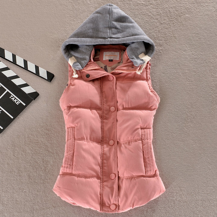 Women's Insulated Hooded Vest with Snap Button Closure