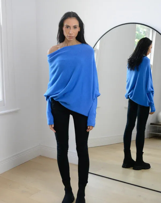 Women's Off-Shoulder Knit Top with Swing Collar | Elegant Style
