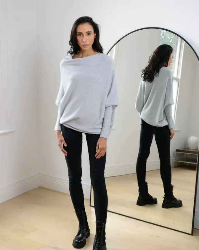 Women's Off-Shoulder Knit Top with Swing Collar | Elegant Style