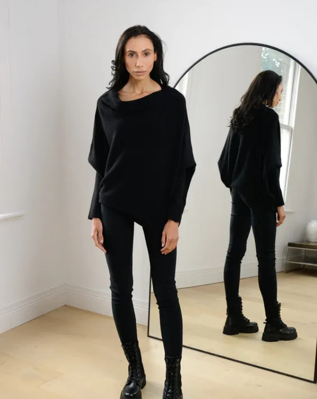 Women's Off-Shoulder Knit Top with Swing Collar | Elegant Style