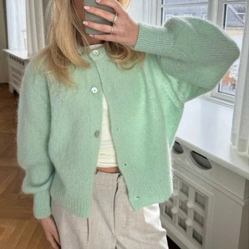 Women's Classic Knit Sweater with Front Button Design