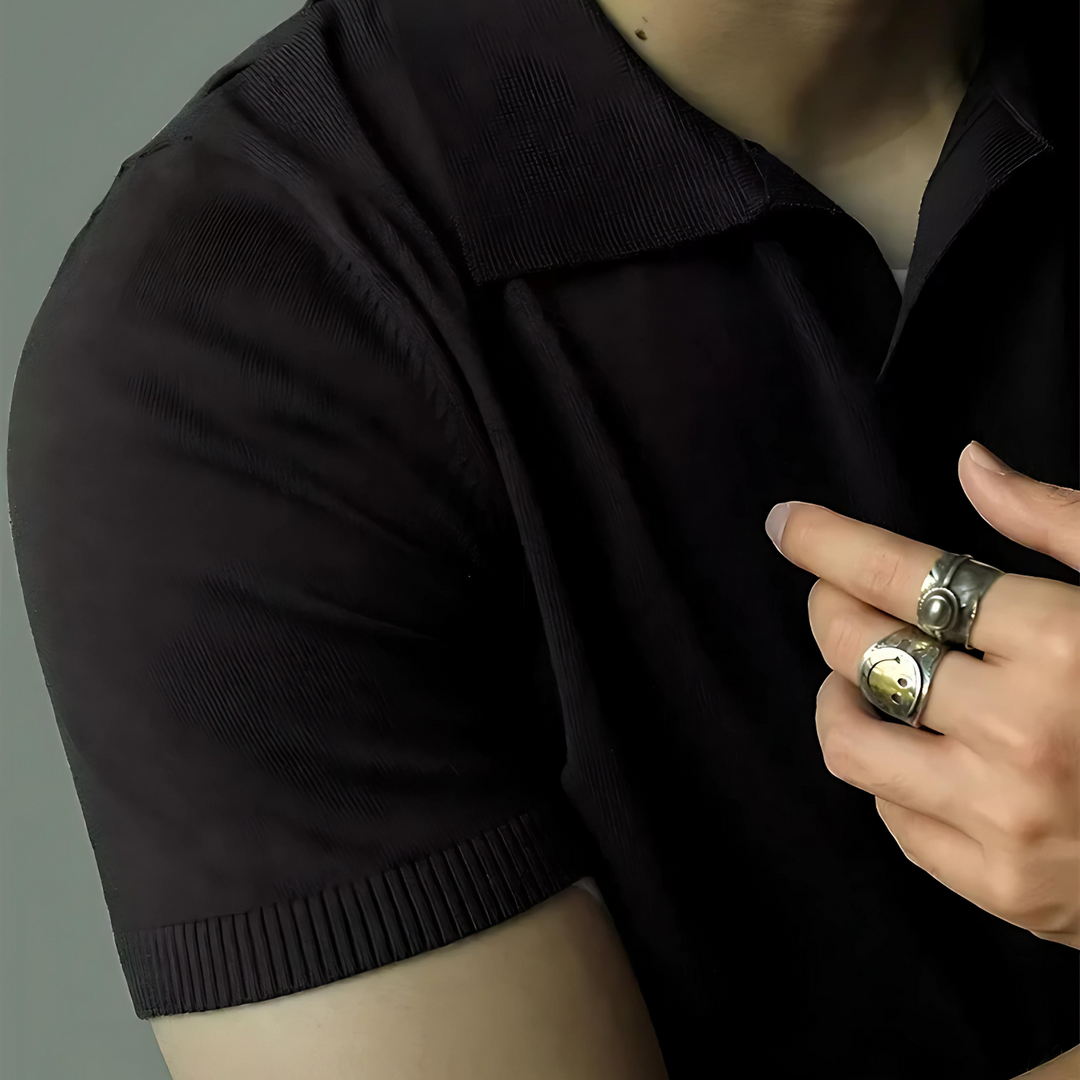 Eric | Men's V-Neck Knit Pattern Polo Shirt