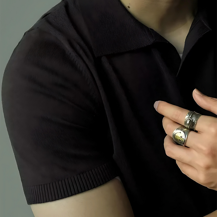 Eric | Men's V-Neck Knit Pattern Polo Shirt