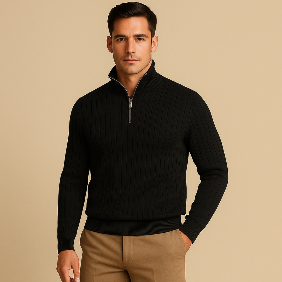 Men's Ribbed Half Zip Jumper for Comfortable Style