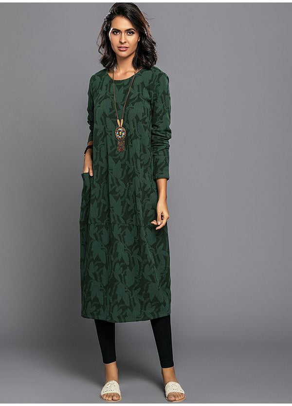 Women's Long Sleeve Midi Dress with Convenient Pockets