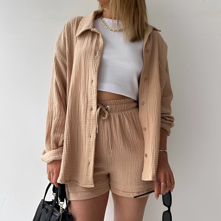 Julia | Women's Casual Set with Lapel Collar and High Waist