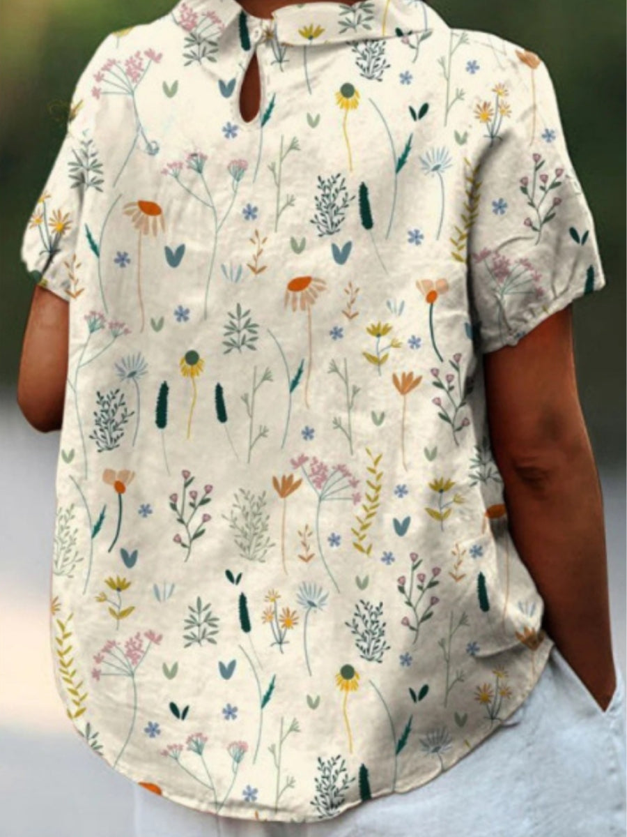 Raelyn | Women's Floral Pattern Short-Sleeve Blouse with Collar | Casual