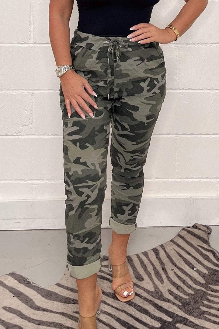 Women's Casual Leopard Print Cuffed Trousers
