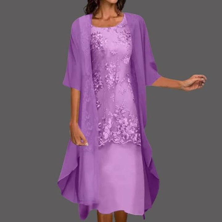 Danielle | Women's Floral Midi Dress with Round Neck & 3/4 Sleeves