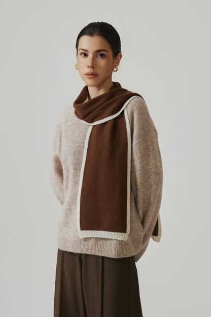 Women's Lamb Wool Scarf with Ivory Border and Slim Shape