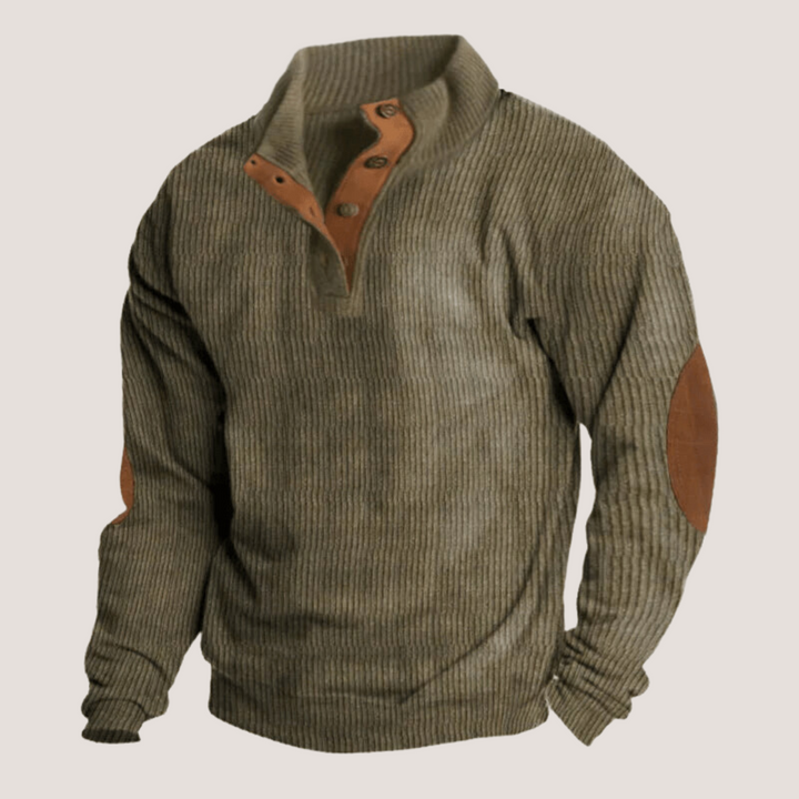Men's Ribbed Sweater with Button Placket