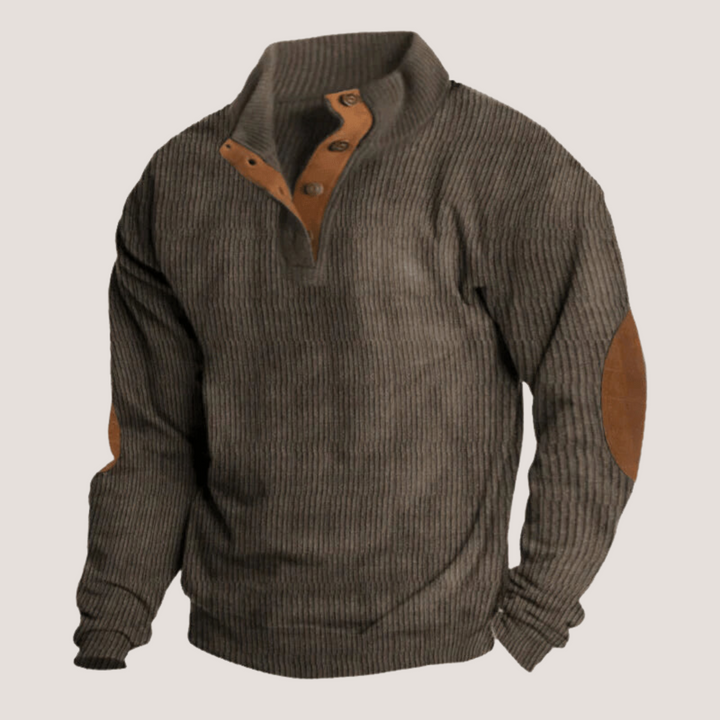 Men's Ribbed Sweater with Button Placket