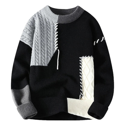 Patchwork-Strickpullover für Herren mit künstlerischem Design und gemütlicher Passform