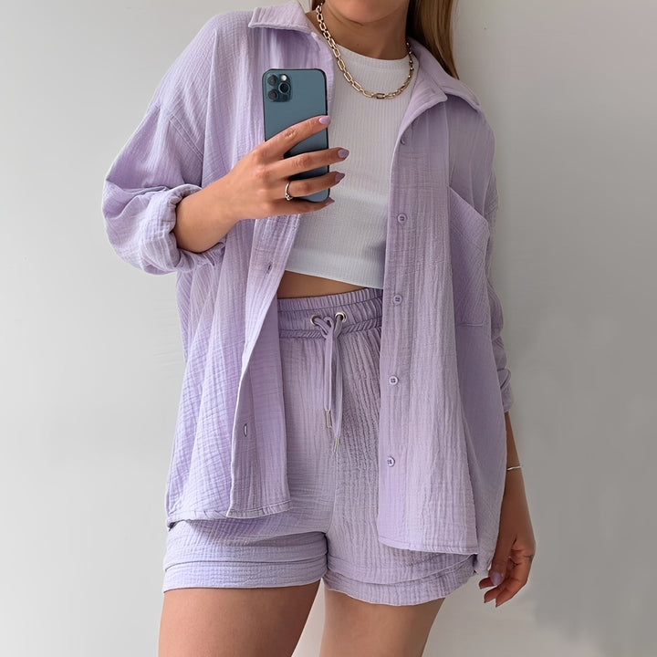 Julia | Women's Casual Set with Lapel Collar and High Waist