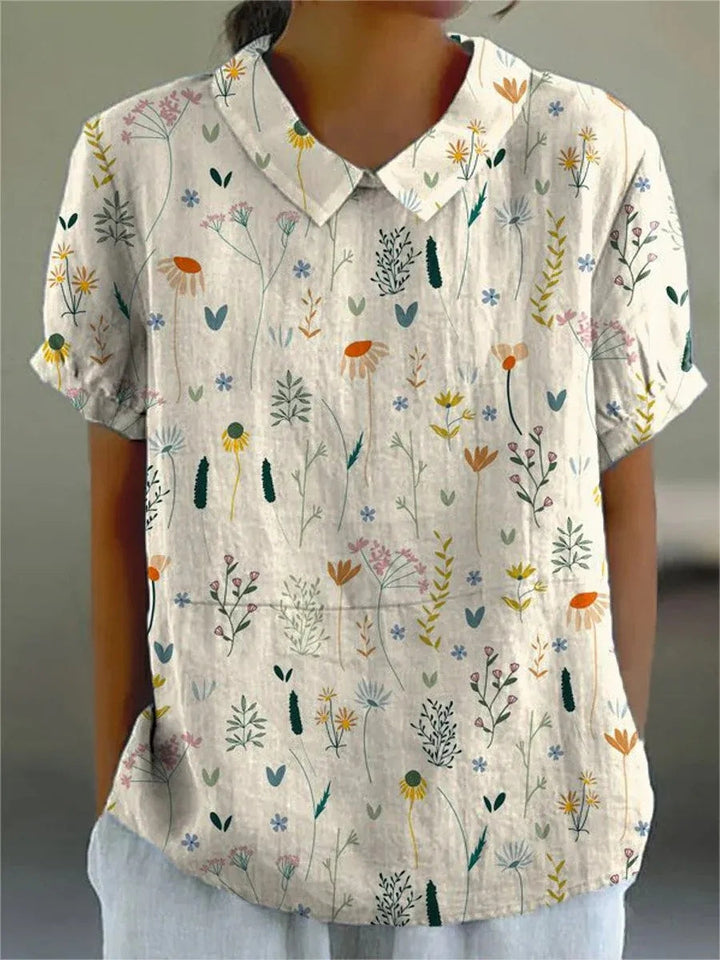 Raelyn | Women's Floral Pattern Short-Sleeve Blouse with Collar | Casual