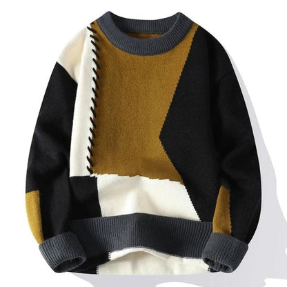 Patchwork-Strickpullover für Herren mit künstlerischem Design und gemütlicher Passform