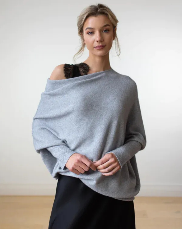 Women's Off-Shoulder Knit Top with Swing Collar | Elegant Style
