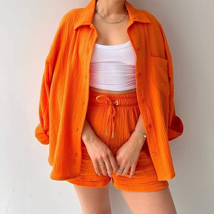 Julia | Women's Casual Set with Lapel Collar and High Waist