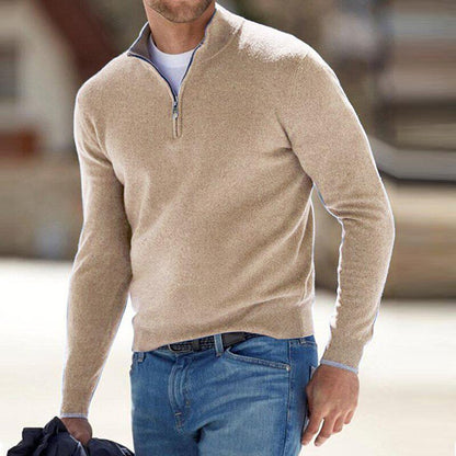 Men's Zip-Up Pullover with Ribbed Knit Texture for Daily Comfort