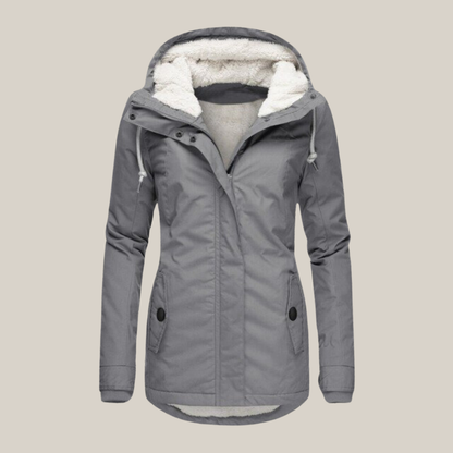 Warme, gefütterte Damen-Winterjacke mit verstellbarer Kapuze und Taschen