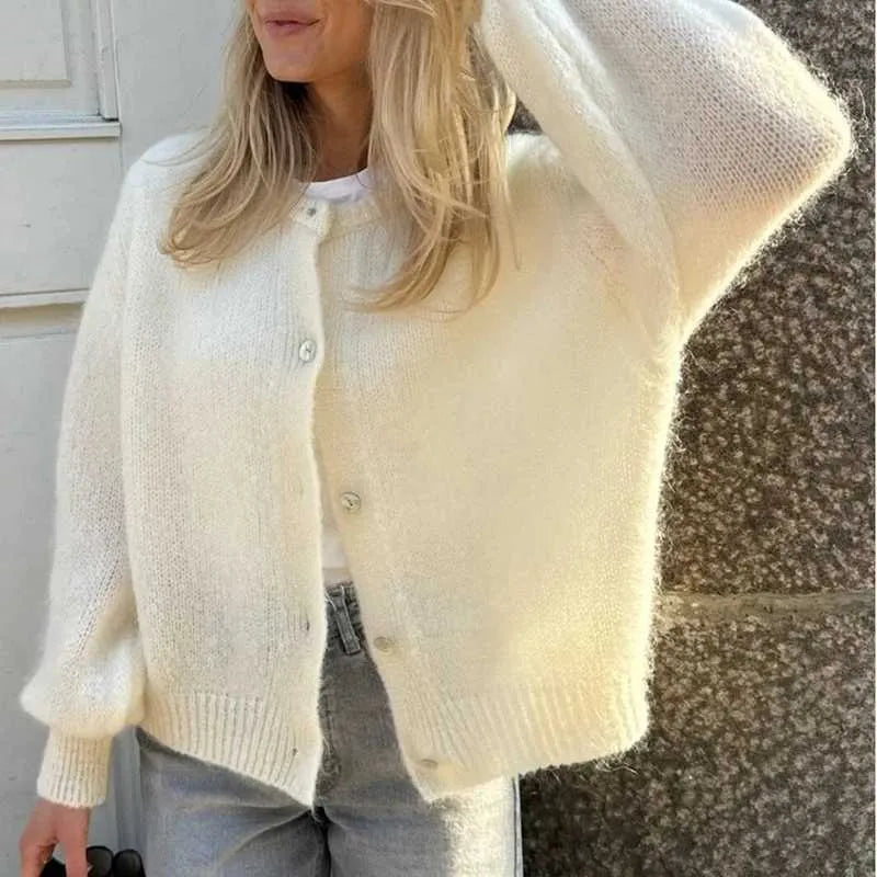 Women's Classic Knit Sweater with Front Button Design