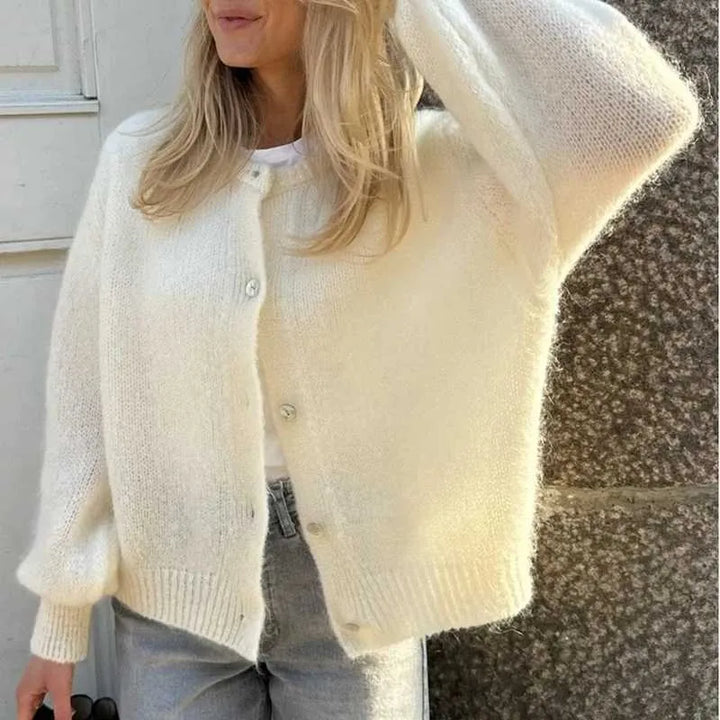 Women's Classic Knit Sweater with Front Button Design