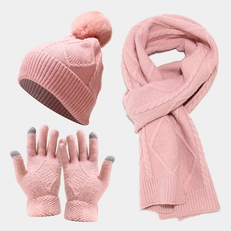 Women's Knitting Set with Hat, Scarf, and Mittens