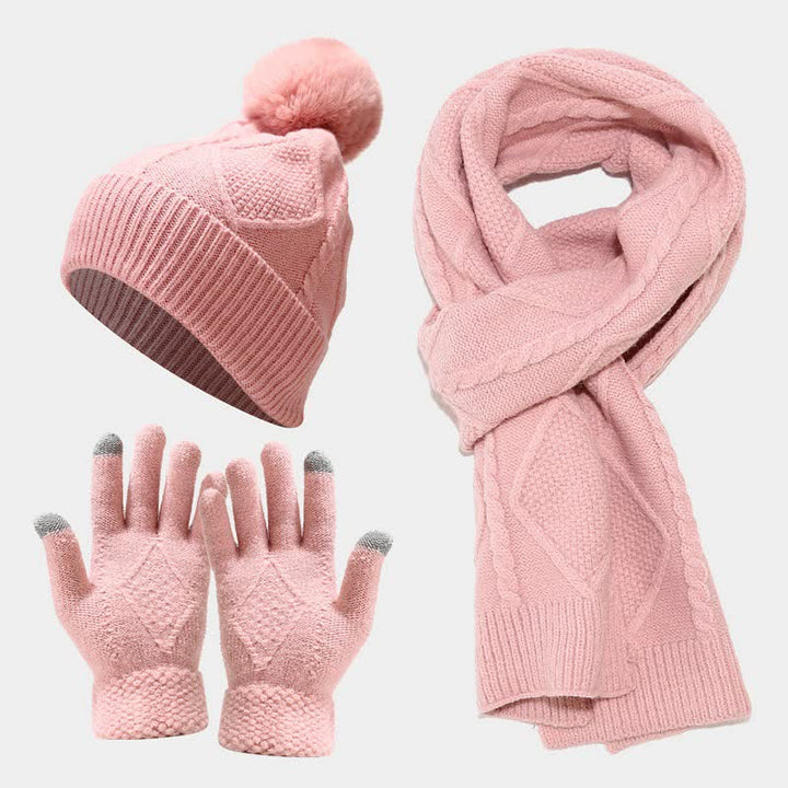 Women's Knitting Set with Hat, Scarf, and Mittens