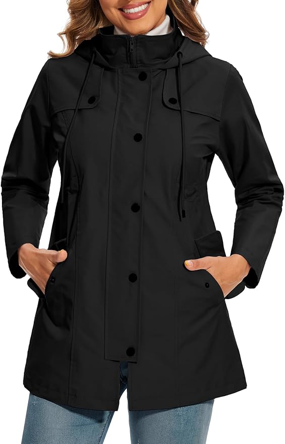 Women's Hooded Parka with Buttons and Pockets