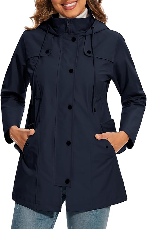 Women's Hooded Parka with Buttons and Pockets
