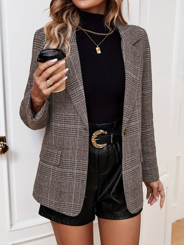 Women's Checked Business Blazer with Notched Lapel