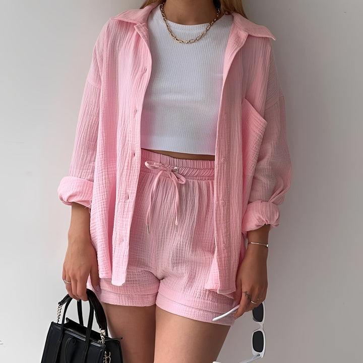Julia | Women's Casual Set with Lapel Collar and High Waist