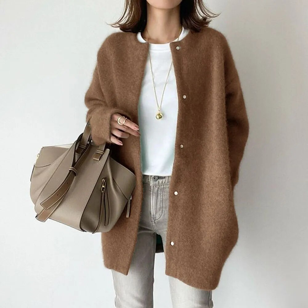 Women's Cozy Knitted Cardigan with Button Closure