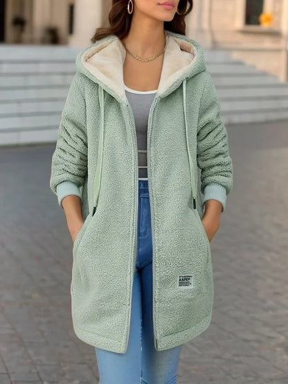 Fleece-Kapuzenpullover für Damen mit Sherpa-Futter und Reißverschluss für den Winter