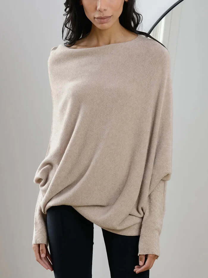 Women's Asymmetric Draped Sweater | Long Hem Design