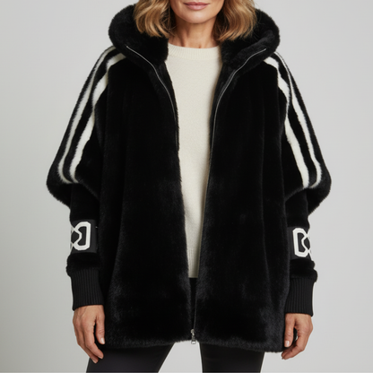Oversized jakke med hette for dame, mykt fôr og ribbekanter