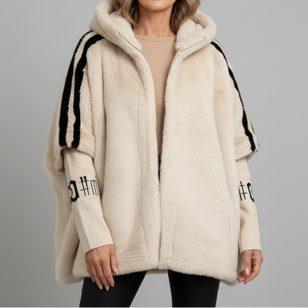Oversized jakke med hette for dame, mykt fôr og ribbekanter
