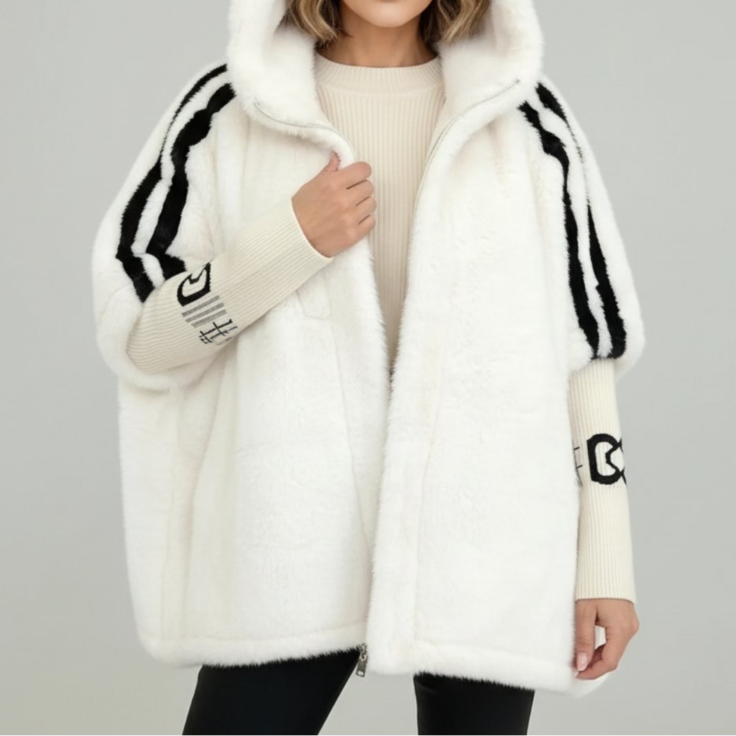 Oversized jakke med hette for dame, mykt fôr og ribbekanter