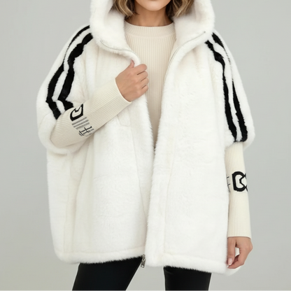 Oversized jakke med hette for dame, mykt fôr og ribbekanter
