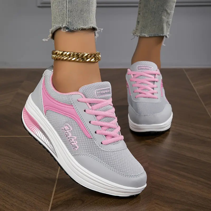 Rowie | Women's Casual Mesh Sneakers with Laces | Wedge Heel