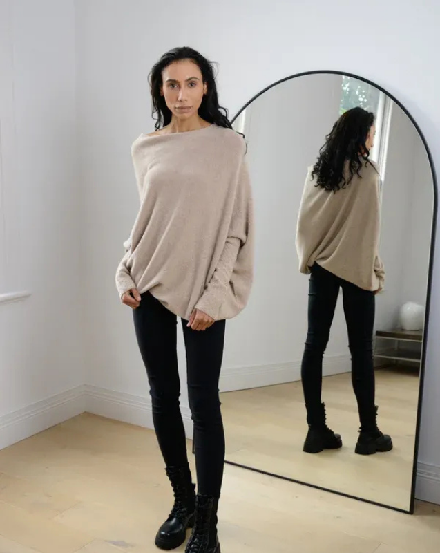 Women's Off-Shoulder Knit Top with Swing Collar | Elegant Style