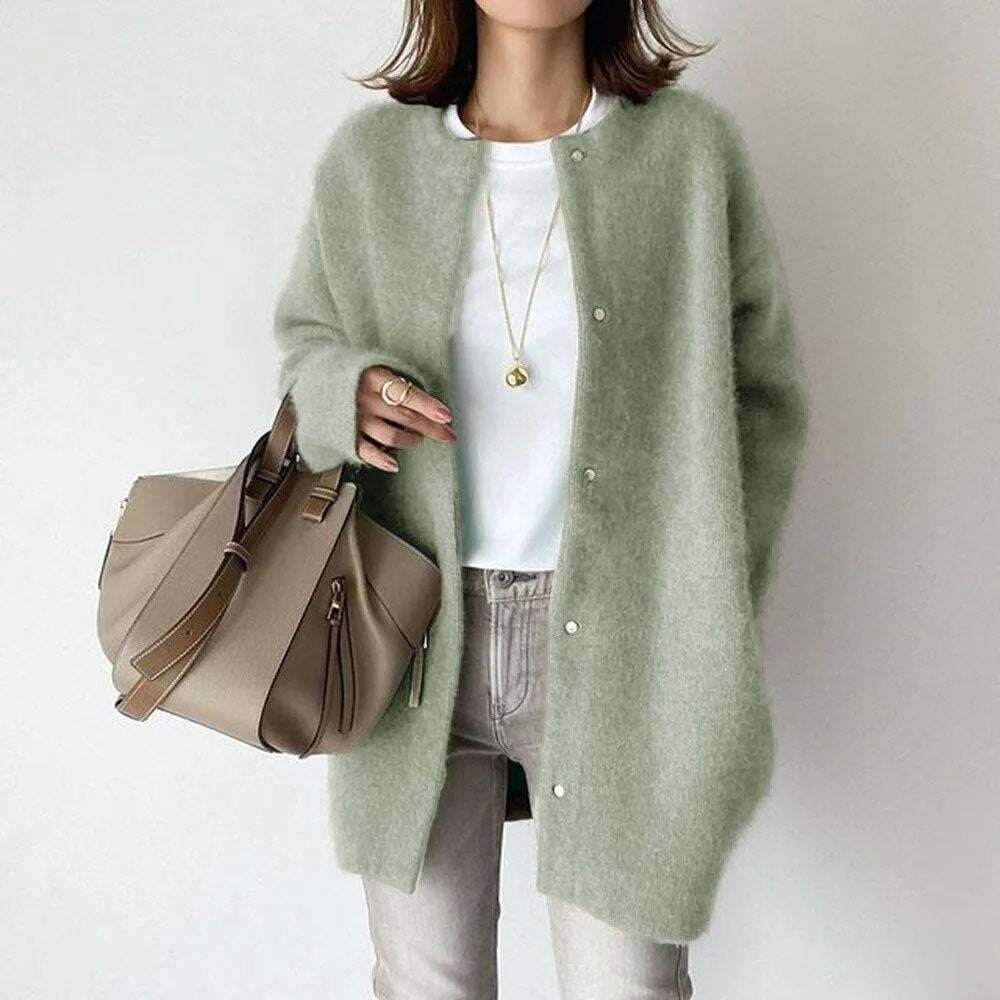 Women's Cozy Knitted Cardigan with Button Closure