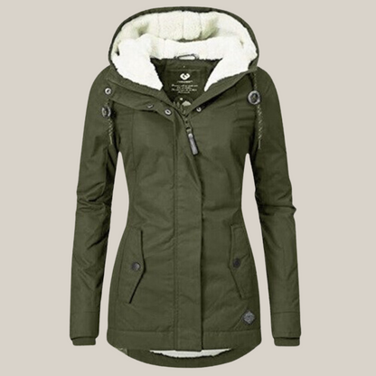 Warme, gefütterte Damen-Winterjacke mit verstellbarer Kapuze und Taschen