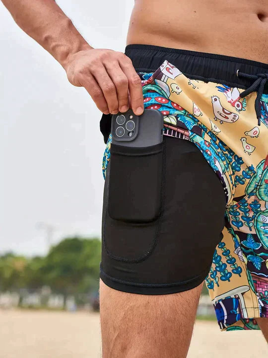 Men's Athletic Swim Shorts with Compression Lining