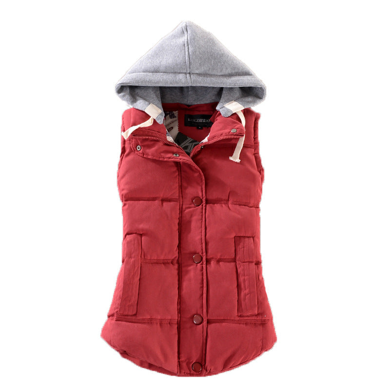 Women's Insulated Hooded Vest with Snap Button Closure