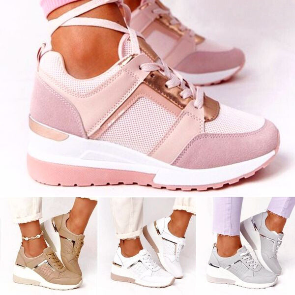 Manuela | Women's Casual Lace-Up Wedge Sneakers with Shiny Details
