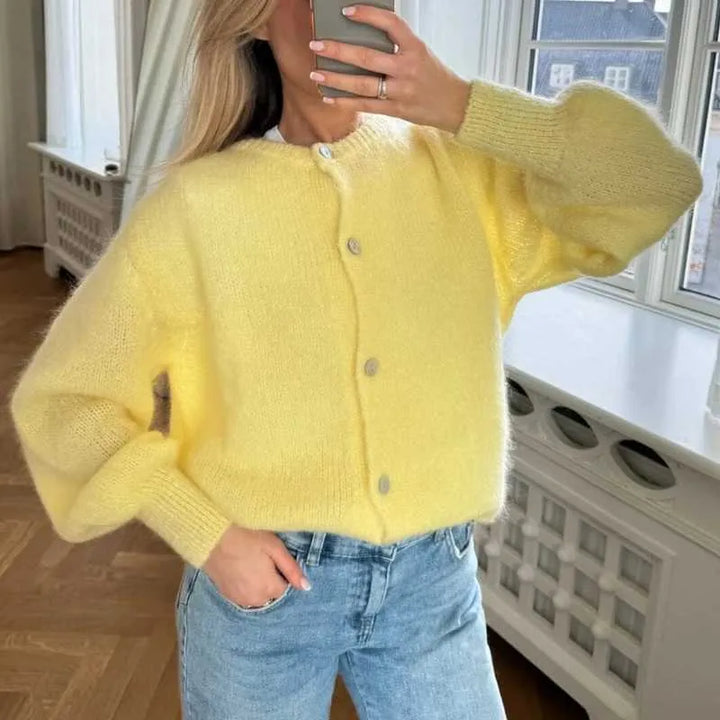 Women's Classic Knit Sweater with Front Button Design